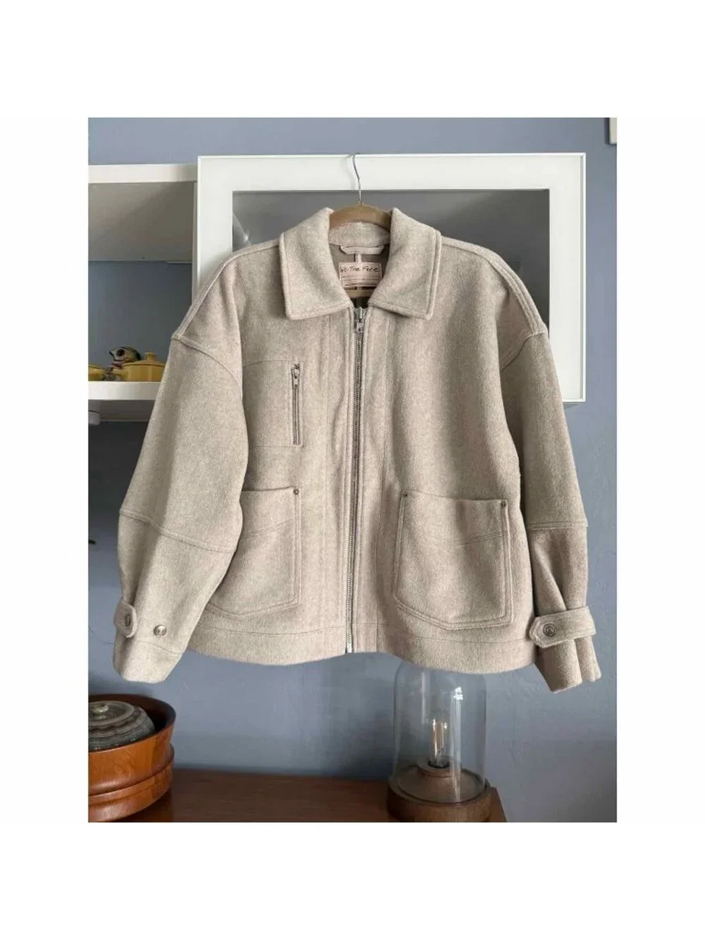 Free People We The Free Sally Chore Jacket Size S Beige/Gray